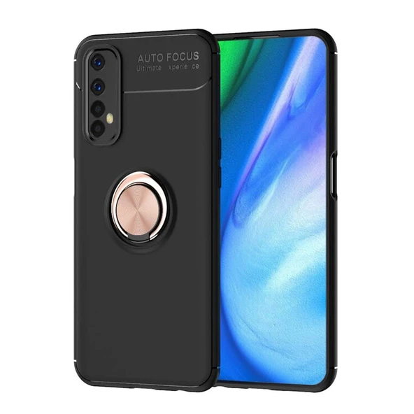Realme 7 Kılıf Range Yüzüklü Silikon - Siyah-gold ürün görseli 1