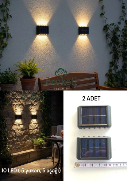 Solar Güneş Enerjili 10 LED li Aplik Duvar Aydınlatma Çift Yönlü Gün Işığı Bahçe Dekorasyon ürün görseli 1