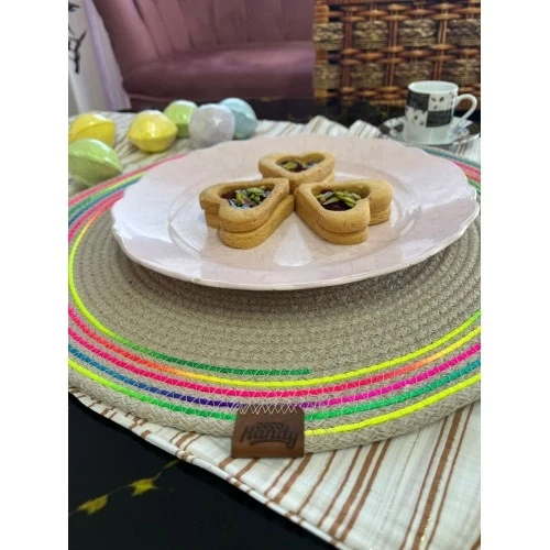 Decohandy 39cm Neon Renkli Şeritli Jüt Örme Supla Amerikan Servis ürün görseli 1