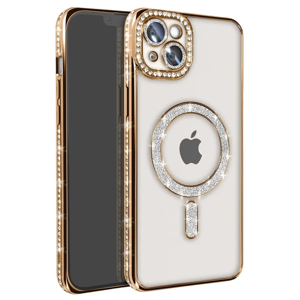 Apple İphone 15 Kılıf Joke Simli Magneticsafe Kılıf - Gold ürün görseli 1
