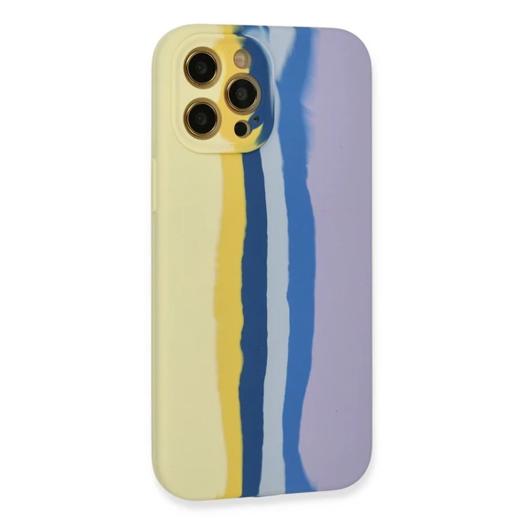 Apple İphone 12 Pro Max Kılıf Ebruli Lansman Silikon - Sarı-lila - Resim 3
