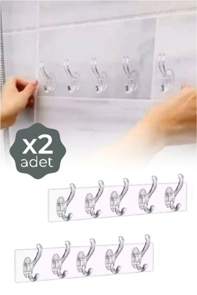 Ufak Tefek Şeyler 2 Adet Şeffaf Güçlü Kendinden Yapışkanlı Kapı Duvar Askısı ürün görseli 1