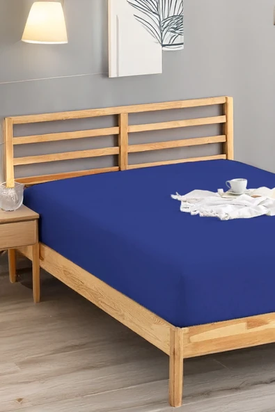 Penye Lastikli Çarşaf Pamuklu Jersey Süper Battal Kişilik 200x200cm Lacivert ürün görseli 1