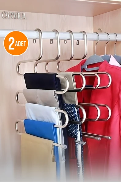 Ufak Tefek Şeyler 2 Adet 5 Bölmeli Metal Elbise Ve Pantolon Askısı - Giysi Eşarp Fular Düzenleyici Askı ürün görseli 1