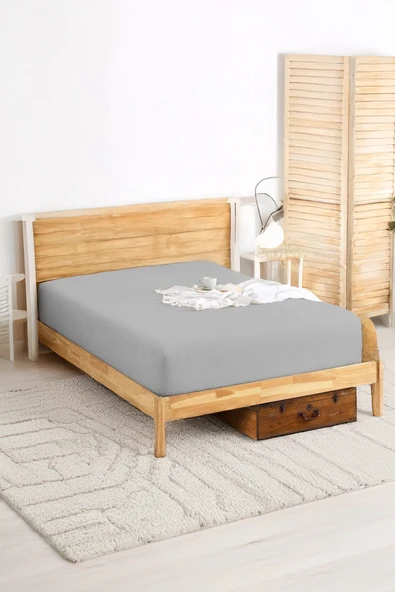 Penye Lastikli Çarşaf Pamuklu Jersey Çift Kişilik 160x200cm Gri ürün görseli 1
