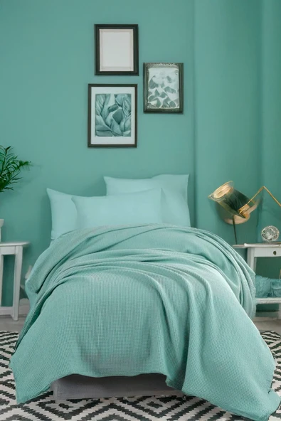 Ecocel Pike Örtü Tek Kişilik 160x230cm Karde Mint Yeşili ürün görseli 1