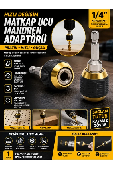 Ufak Tefek Şeyler Matkap Ucu Hızlı Değiştirme Aparatı Pratik Kilitli Bits Tutucu Şaft Adaptörü 1/4 Inç Uç Tutucu Matkap Ucu Hızlı Değiştirme Uzatma Aparatı ürün görseli 1