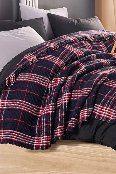 Battaniye Pamuklu Çift Kişilik Warm Soft Lacivert - Resim 3