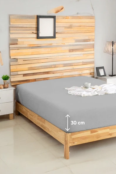 Penye Lastikli Çarşaf Pamuklu Jersey Tek Kişilik 100x200cm Gri ürün görseli 1