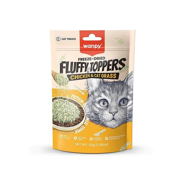 Wanpy Fluffy Topper Dondurularak Kurutulmuş Tavuklu ve Kedi Otlu Kedi Ödül Maması 30gr ürün görseli 1