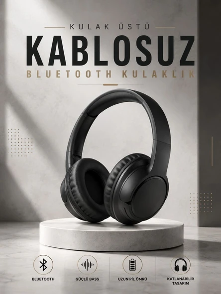 Kulak Üstü Kablosuz Bluetooth Kulaklık Yüksek Ses Kaliteli Anc Özelliği ürün görseli 1