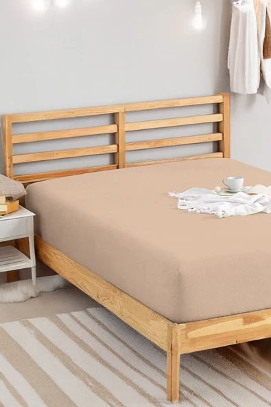 Penye Lastikli Çarşaf Pamuklu Jersey Battal Kişilik 180x200cm Bej ürün görseli 1