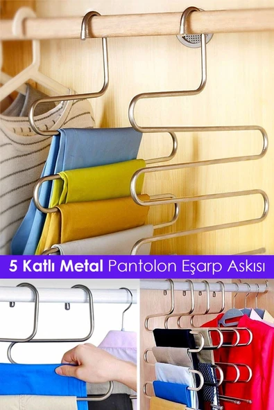 Ufak Tefek Şeyler Pratik Dolap Içi 5 Kat Katlı Pantolon Eşarp Şal Askısı | 5 Katlı Pantolon Eşarp Askısı 5 Katlı Askı ürün görseli 1
