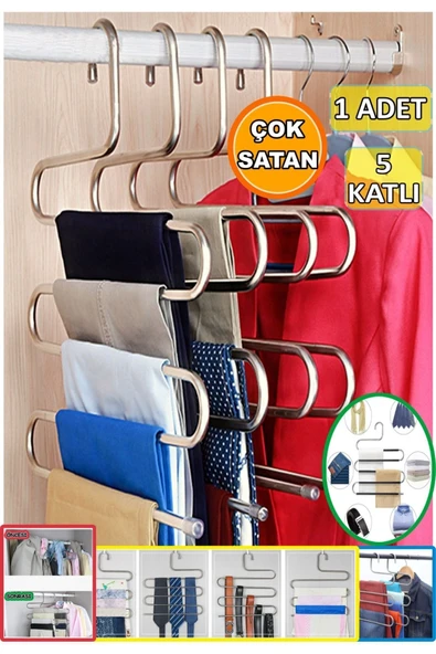 Ufak Tefek Şeyler 5 Katlı Metal Pantolon Elbise Askısı Giysi Eşarp Fular Havlu Kravat Düzenleyici Mt ürün görseli 1