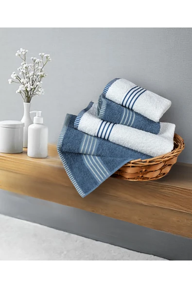 Banyo Havlu Takımı Oscar Mavi-Krem 50x85cm(2Ad.) + 70x140cm (2Ad.) ürün görseli 1