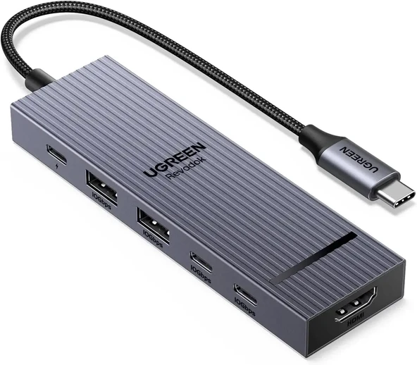 UGREEN 45363 CM818 Revodok 6in1 USB-C to 2xUSB-A 3.2 Çoklayıcı 4K/60Hz HDMI 2xUSB-C PD 10Gbps 1xUSB-C PD 100W Şarj Desteği Çok Fonksiyonlu Bağlantı İstasyonu ürün görseli 1