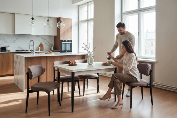 EFE MOBİLYA T-6004 TRAVERTEN MDF 70X120 POLO KAHVE SANDALYE 4 KİŞİLİK MUTFAK MASA TAKIMI ürün görseli 1