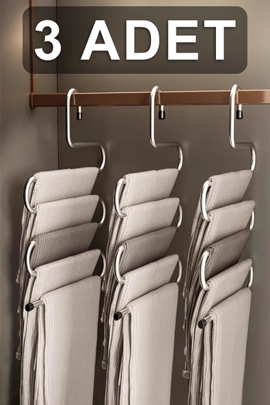Ufak Tefek Şeyler 3 Adet 5 Katlı Metal Pantolon ve Şal Askısı Dolap İçi Eşarp Askısı Çoklu Askılık ürün görseli 1