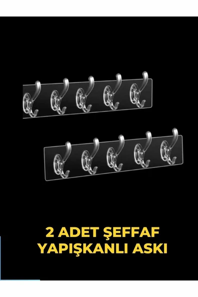 Ufak Tefek Şeyler Şeffaf Askı, Yapışkanlı Askı 2 Adet 5'li Yapışkanlı Askı, Mutfak Askısı, Banyo Askısı ürün görseli 1