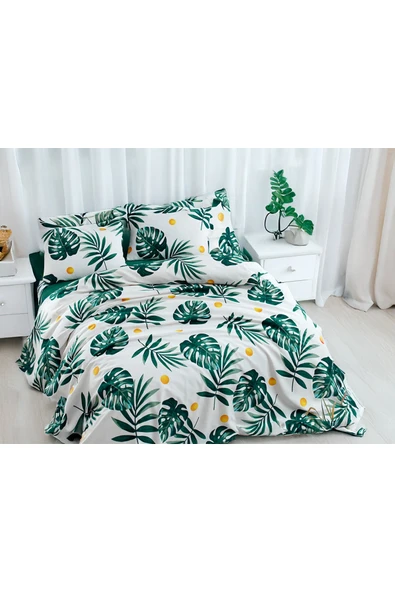 Doğal Pike Baskılı Battal 220x230cm Monstera Yeşil ürün görseli 1