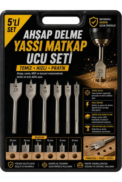 Ufak Tefek Şeyler 6'lı Yaprak Matkap Ucu Seti Ahşap Delme Ve Delik Açma Panç Paneli Marangoz Takımı ürün görseli 1