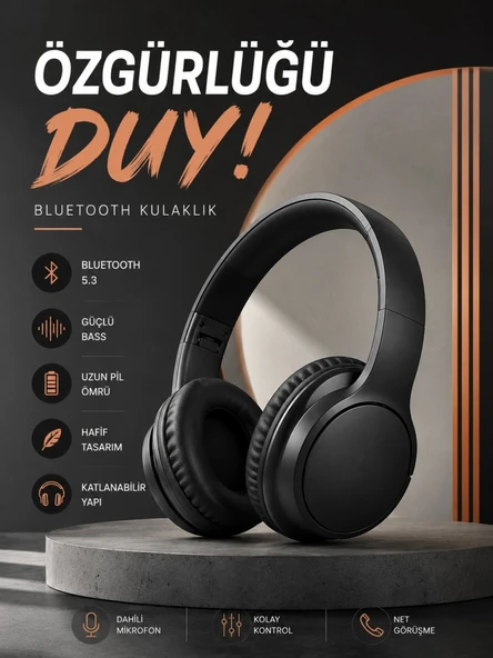 Kulak Üstü Bluetooth Kulaklık Ayarlanabiilir Uzun Pil Ömrü Kablosuz 5.0 Bluetooth ürün görseli 1