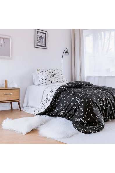 Kolay Ütülenir Nevresim Takımı Tek Kişilik Melodiy Siyah ürün görseli 1
