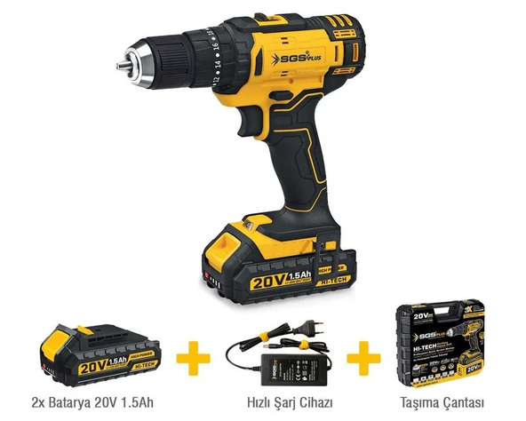 AKÜLÜ VİDALAMA SETİ DARBELİ 20V, 2X1,5 AH SGS 5248 ürün görseli 1
