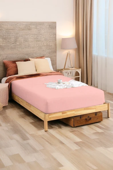 Penye Lastikli Çarşaf Pamuklu Jersey Çift Kişilik 160x200cm Pembe ürün görseli 1