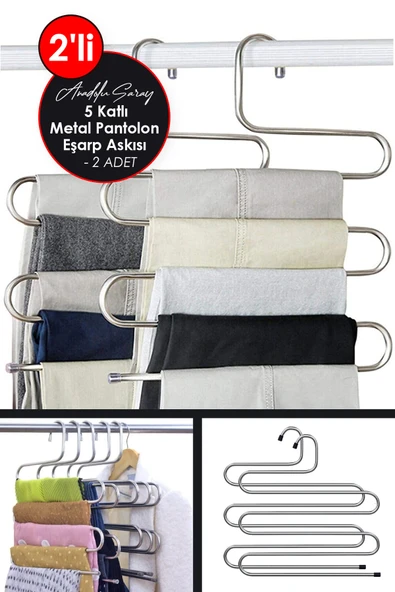 Ufak Tefek Şeyler 2 ADET Pratik Dolap Içi 5 Kat Katlı Pantolon Eşarp Şal Askısı | 2'li 5 Katlı Pantolon Eşarp Askısı ürün görseli 1