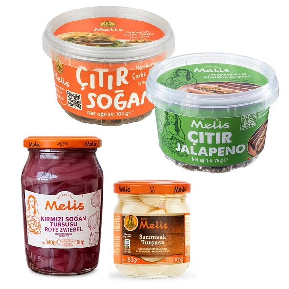 Melis Çıtır Soğan - Çıtır Jalepeno - Kırmızı Soğan ve Sarımsak Turşusu 4 lü Karma Paket ürün görseli 1