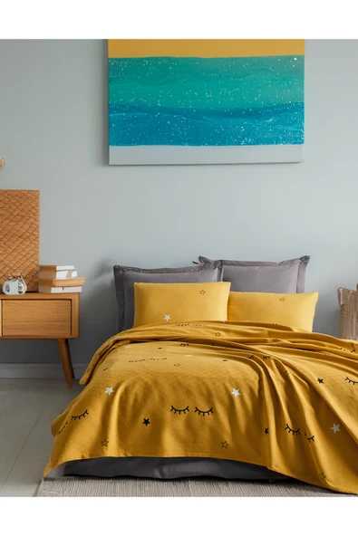 Doğal Pike Baskılı Battal 220x230cm Dide Sarı ürün görseli 1