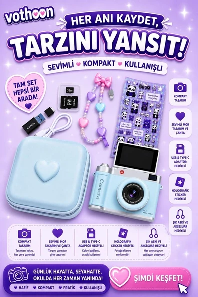 4k Çantalı Dijital Retro Video Kamera 48mp 16x Zoom Işıklı (32gb) Kart Dijital Fotoğraf Makinesi Mavi ürün görseli 1