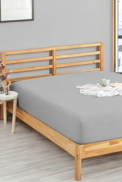 Penye Lastikli Çarşaf Pamuklu Jersey Battal Kişilik 180x200cm Gri ürün görseli 1