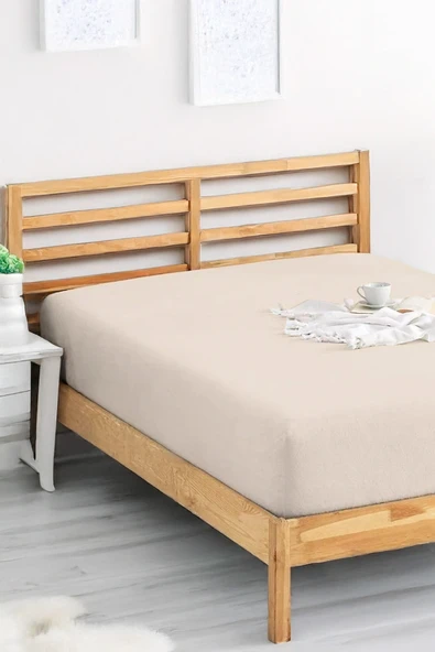 Penye Lastikli Çarşaf Pamuklu Jersey Battal Kişilik 180x200cm Krem ürün görseli 1