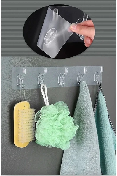 Ufak Tefek Şeyler Yapışkanlı Şeffaf Duvar Askısı Banyo Mutfak Düzenleyici Askı Pratik Kanca Askılık ürün görseli 1