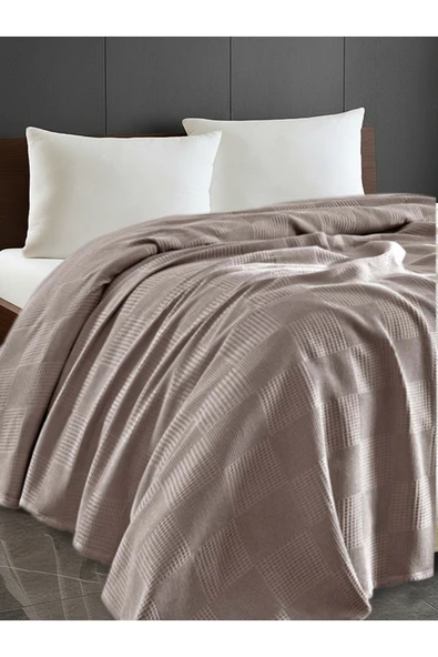 %100 Pamuk Pike Battal Boy Örtü – Karo Desen Camel Renk, 240x230 cm ürün görseli 1