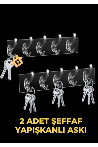 Ufak Tefek Şeyler Şeffaf Askı, Yapışkanlı Askı, Mutfak Askısı, Banyo Askısı,2 Adet Yapışkanlı Anahtar Askısı ürün görseli 1
