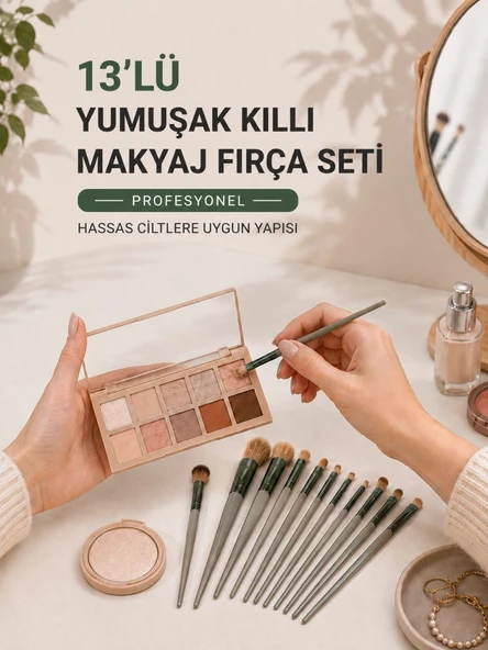 13’lü Yumuşak Kıllı Makyaj Fırça Seti Profesyonel  Hassas Ciltlere Uygun Yapısı ürün görseli 1