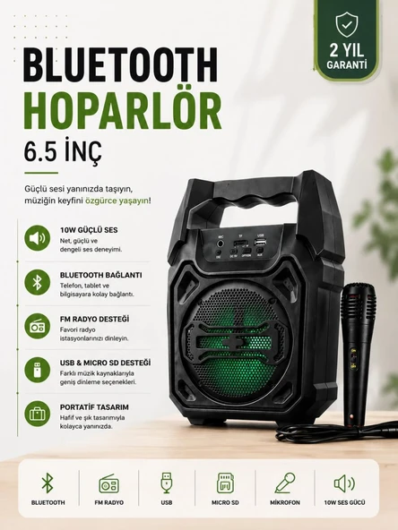 Yeni Nesil 6.5 İnç Bluetooth Hoparlör Mikrofonlu Taşınabilir Ses Sistemi ürün görseli 1