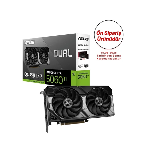 Asus Geforce Dual Rtx 5060 Ti Oc O8g 8gb Gddr7 128 Bit Ekran Kartı ürün görseli 1
