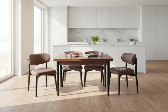 EFE MOBİLYA T-6005 KEMENÇE MDF 70X120 POLO KAHVE SANDALYE 4 KİŞİLİK MUTFAK MASA TAKIMI ürün görseli 1