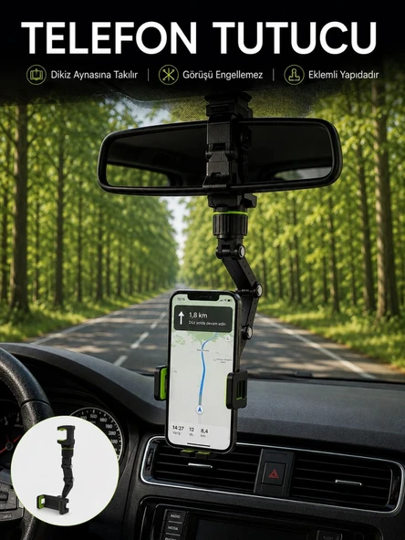 Araç İçi Dikiz Aynası Telefon Tutucu 360° Dönebilen Katlanabilir ürün görseli 1