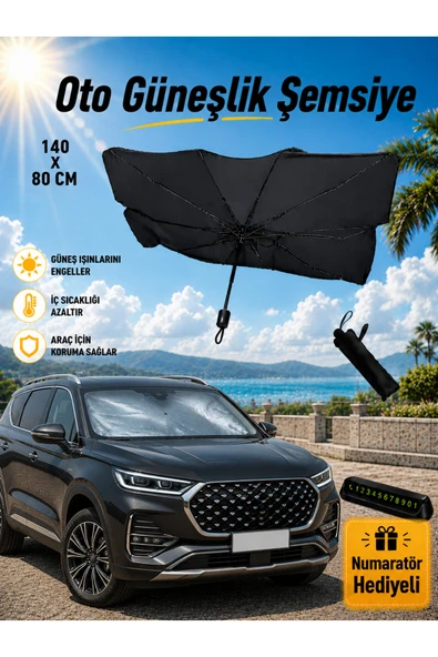 Ufak Tefek Şeyler CHERY TIGGO 8 PRO MAX INTELLIGENT Araca Uygun Oto Ön Cam Güneşliği Şemsiye - Numaratör Hediyeli ürün görseli 1