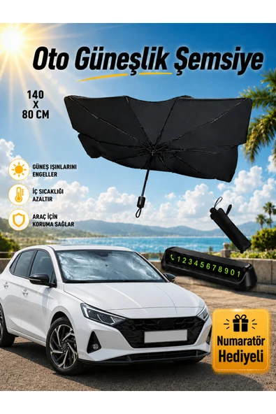 Ufak Tefek Şeyler HYUNDAI i20 1.0T 100 ELITE PLUS 7DCT Araca Uygun Oto Ön Cam Güneşliği Şemsiye - Numaratör Hediyeli ürün görseli 1