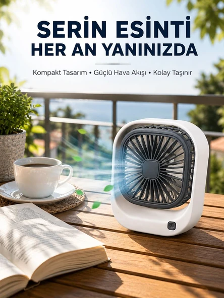 Taşınabilir Şarjlı Masa Fanı Sessiz Ve Güçlü Fan Sistemli ürün görseli 1