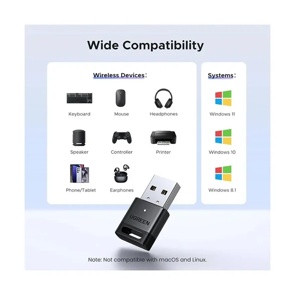 UGREEN 45134 CM748 USB-A Bluetooth 5.4 Mini Dongle Adaptör - Resim 4