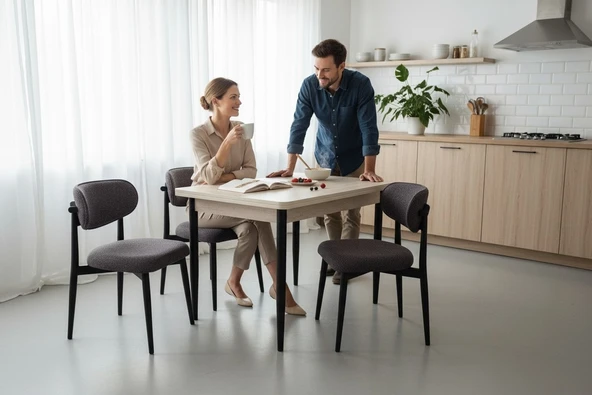 EFE MOBİLYA T-6009 TRAVERTEN MDF 70X120 POLO KAHVE SANDALYE 4 KİŞİLİK MUTFAK MASA TAKIMI ürün görseli 1