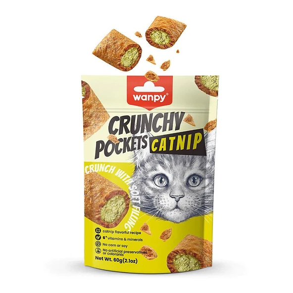 Wanpy Crunchy Pockets Catnipli ve Tavuklu Kedi Ödül Maması 60 gr ürün görseli 1