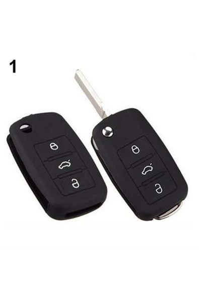Ufak Tefek Şeyler Polo Passat B5 Golf Jetta Mk6 Tiguan Eos Scirocco Silikon Araba Anahtarı Kılıfı Siyah (LOGOSUZ) ürün görseli 1